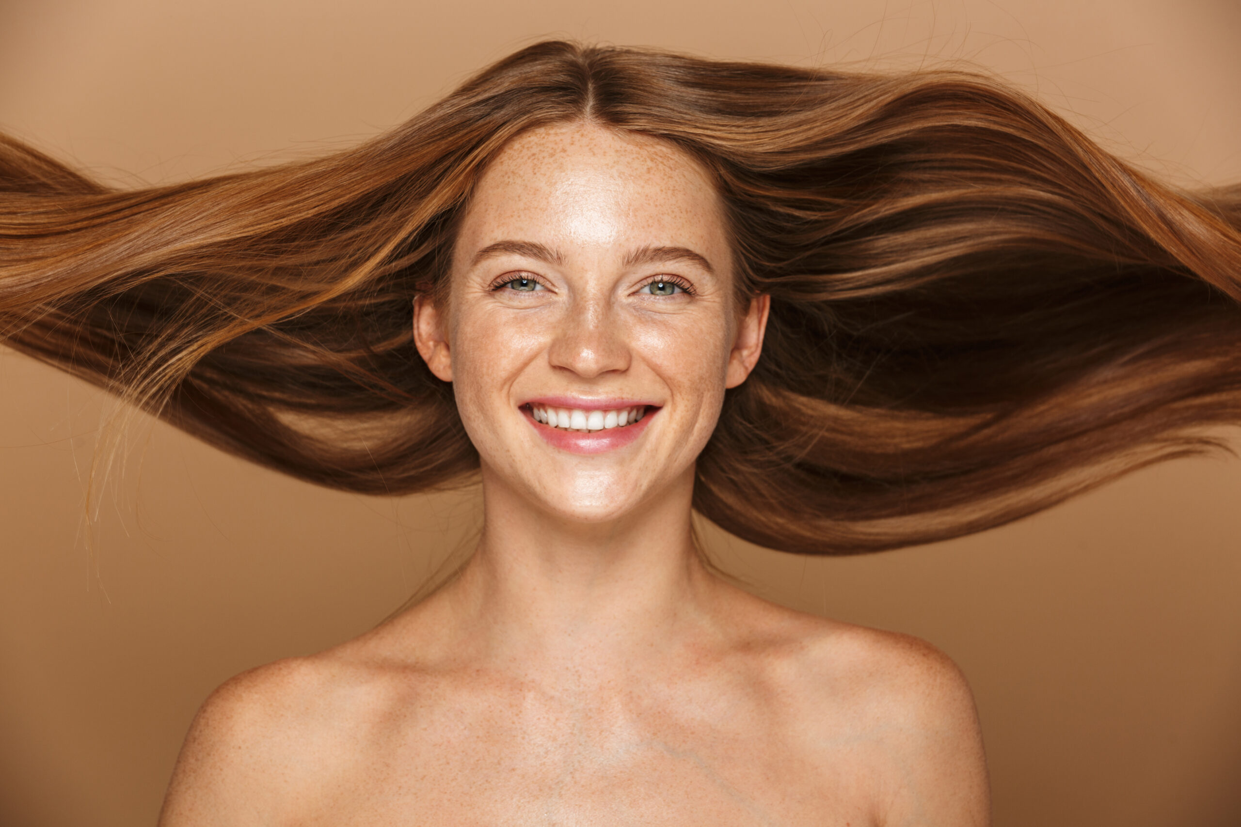 Beauty portrait of a beautiful healthy young topless woman