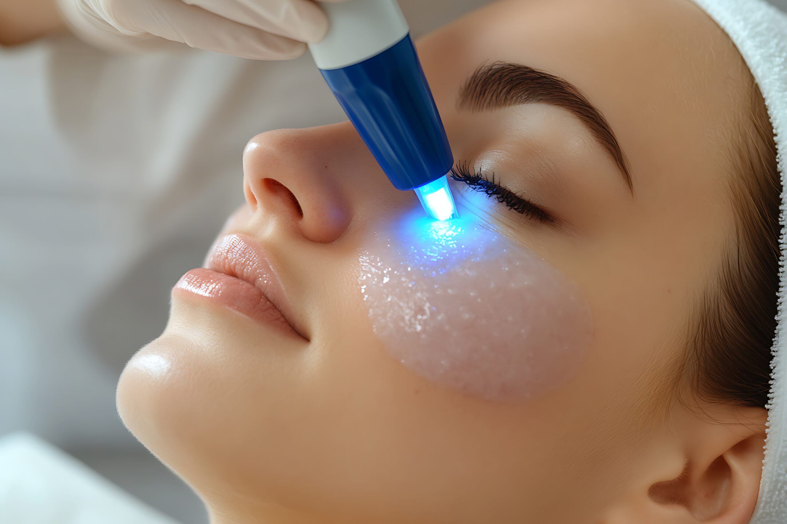 Facial treatment with LED light, spa, woman