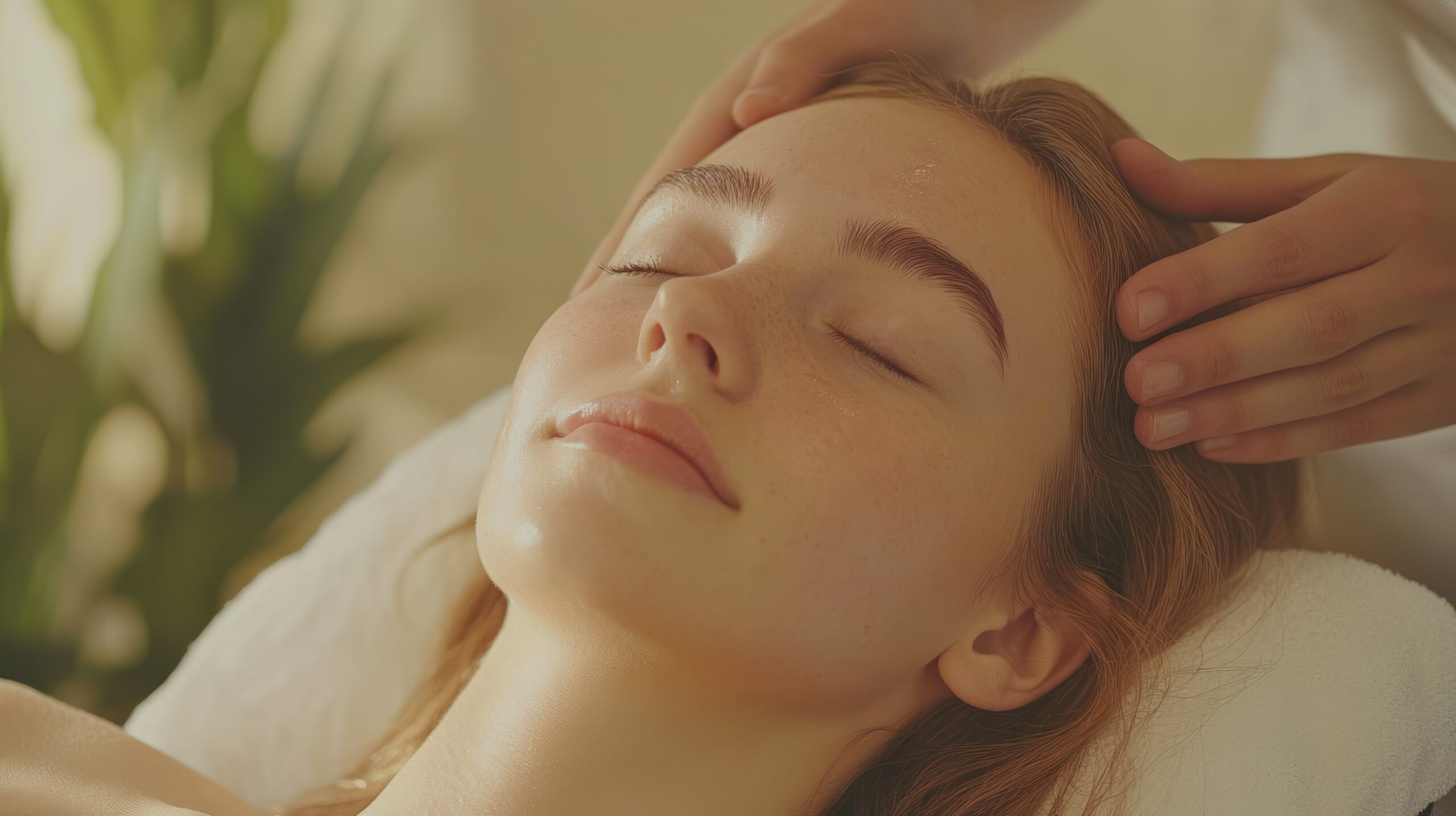 Serene Facial Massage for Skin Rejuvenation - Relaxed Woman Enjoys Spa Treatment