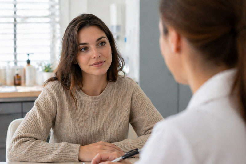 jeune adulte en consultation pour bilan de la peau
