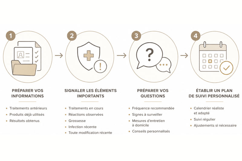 Schéma de préparation d’une consultation de suivi esthétique